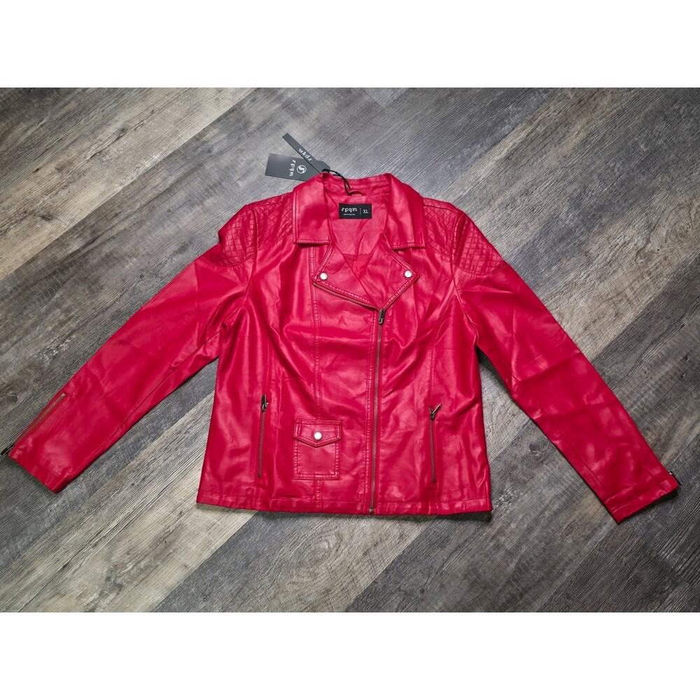 SPYM Faux Leather Moto Biker Jacket Red Quilted Zip NWT XL